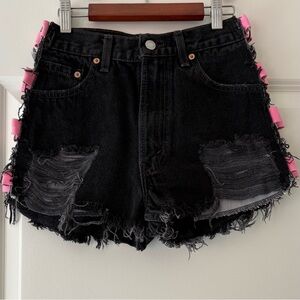 LF Furst of a Kind Denim Distressed O-ring Cut Off Shorts NWOT
